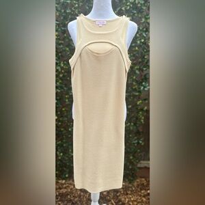 Pink Lily Ribbed Knit Cutout Bodycon Dress – Beige – Size Small